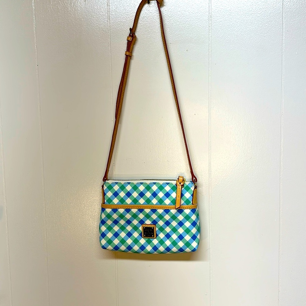 DOONEY & BOURKE Ginger Crossbody Pouchette  Blue White Gingham Plaid Canvas